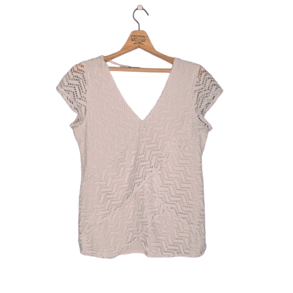 NY Collection White Short Sleeve Eyelet Blouse with a Hint of Sparkle in Size L